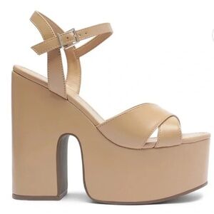 SCHUTZ True Beige Platform Women's Sandals Deluxe Nappa Keefa Gilded Cutout 8.5
